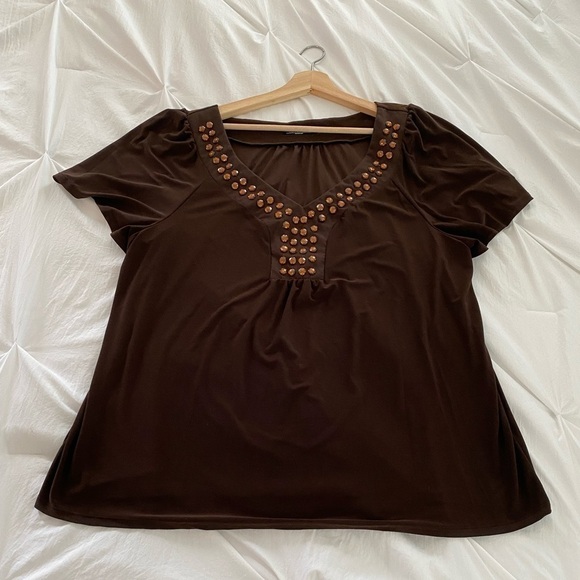 Notations brown top w/jeweled neckline 2X EUC - Picture 3 of 9